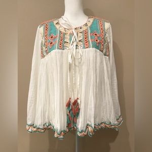 🎃RAGA Woman’s 100% Thin Cotton Chest Pleated, Sleeves, Adorned Top, M